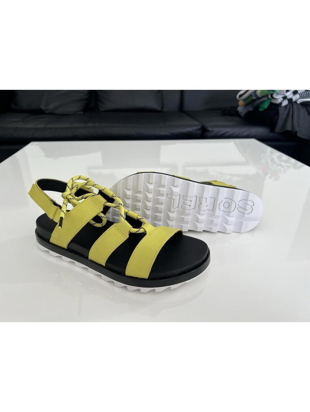 $120 Sorel Roaming Lace Sandals Bolt Yellow Leather Open Toe Cushioned Women's 8 - Picture 6 of 9